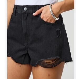 Glassons Black Cut Off Jean Shorts Size 10 Raw Hem Distressed